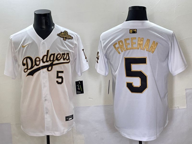 Men 2025 Los Angeles Dodgers 5 Freeman White Gold Nike MLB Jersey style 6277